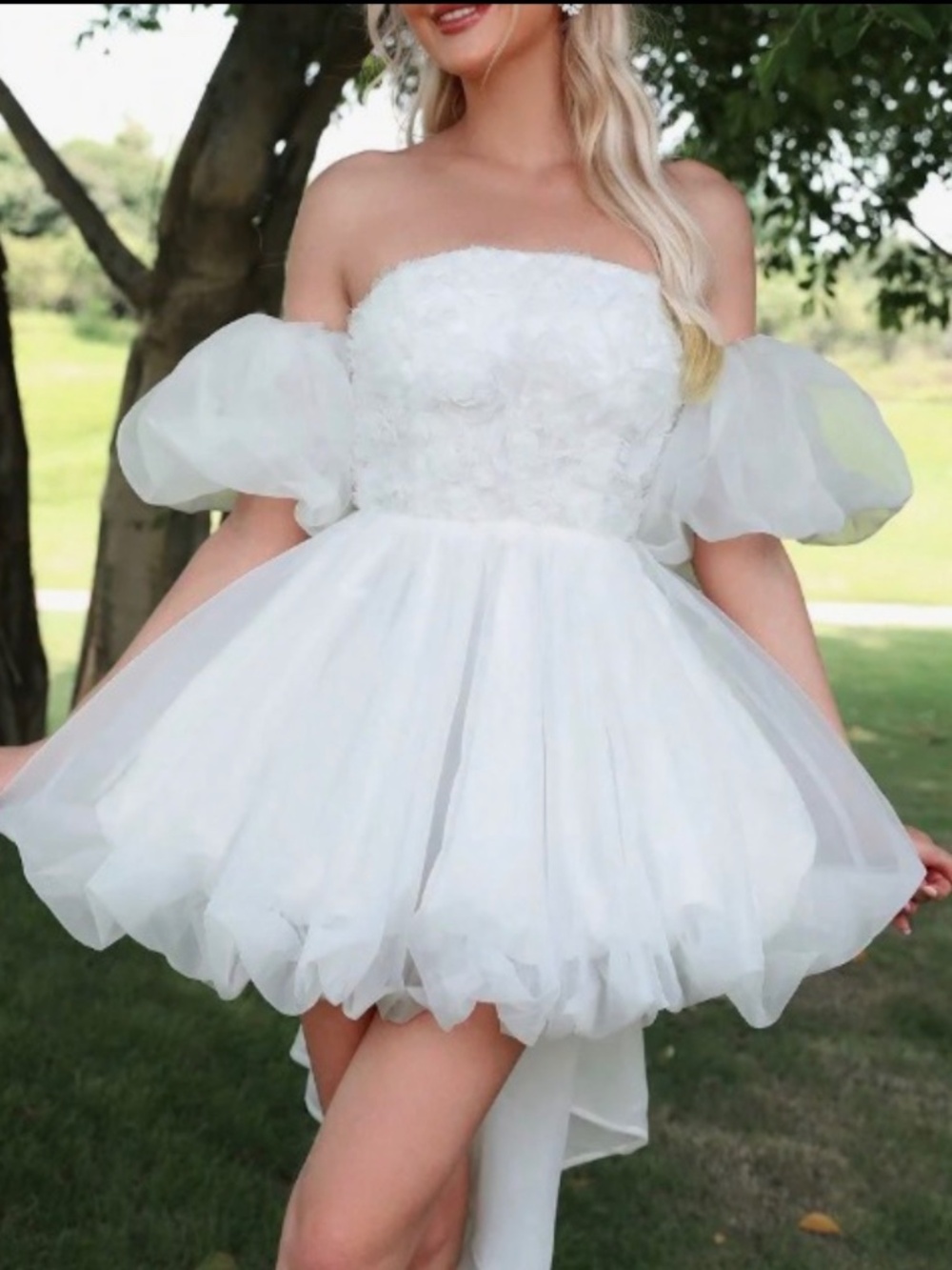 White Floral Appliqué Mini Dress